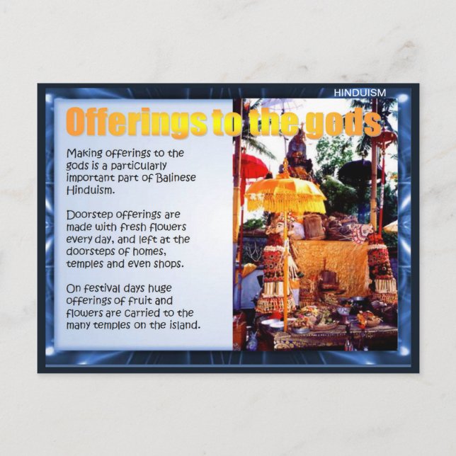 Cartão Postal Religião, ofertas do Balinese aos deuses (Frente)