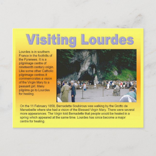 Cartão Postal Religião, Visitando Lourdes (Frente)