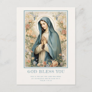 Cartão Postal Religiosa Abençoada Mãe Mary Católica Floral