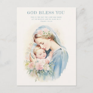 Cartão Postal Religiosa Mãe Abençoada Maria Menino Jesus Floral