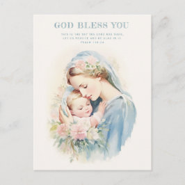 Cartão Postal Religiosa Mãe Abençoada Maria Menino Jesus Floral