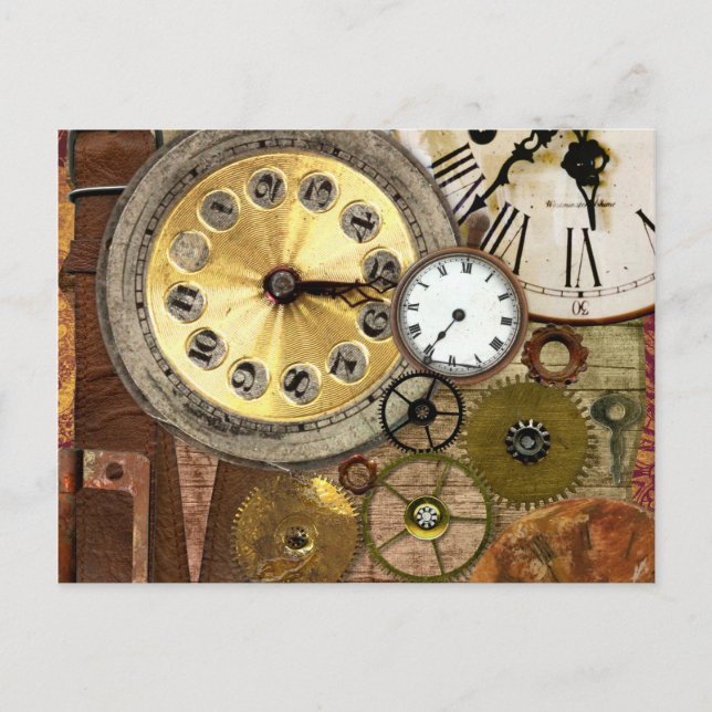 Cartão Postal Relógio Arte Velha Steampunk Rusty (Frente)