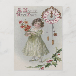 Cartão Postal Relógio de Menina Bonita Meia-Noite Flores de Azev