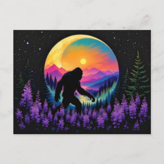 Cartão Postal Relógio de Parede Lua Montanha Arco-íris Sasquatch