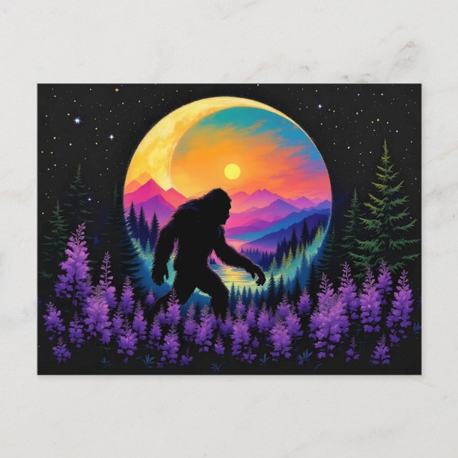 Cartão Postal Relógio de Parede Lua Montanha Arco-íris Sasquatch (Frente)