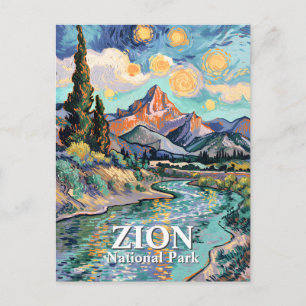 Cartão Postal Relógio de Zion Van Gogh pôr do sol do rio Virgem