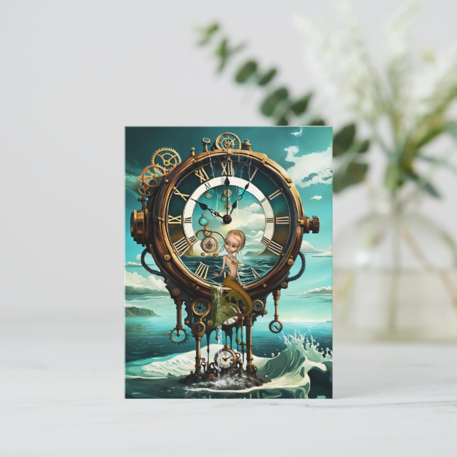 Cartão Postal Relógio do mar com galos fantásticos (Em pé/Frente)