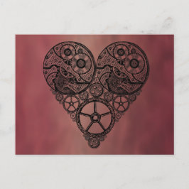 Cartão Postal Relógio Steampunk funciona e coração de engrenagen