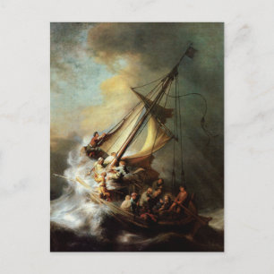 Cartão Postal Rembrandt Art Painting Cristo na Tempestade