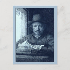 Cartão Postal Rembrandt Desenhando em uma Janela