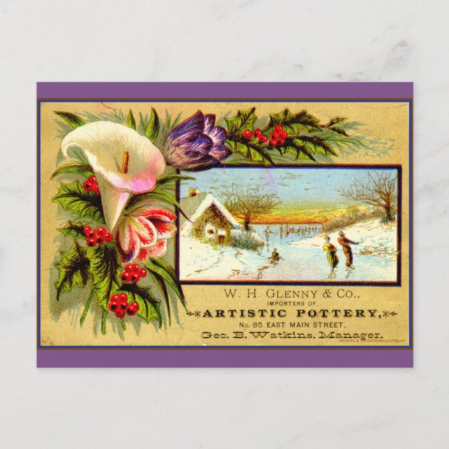 Cartão Postal Reminiscência sazonal: patinação no gelo (Frente)