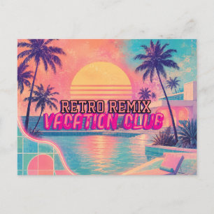 Cartão Postal Remix Retro Neon Pastel Pôr do Sol Tropical Vint