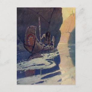Cartão Postal Remo de Canoa Indiana Vintage Paddling Sun Clássic
