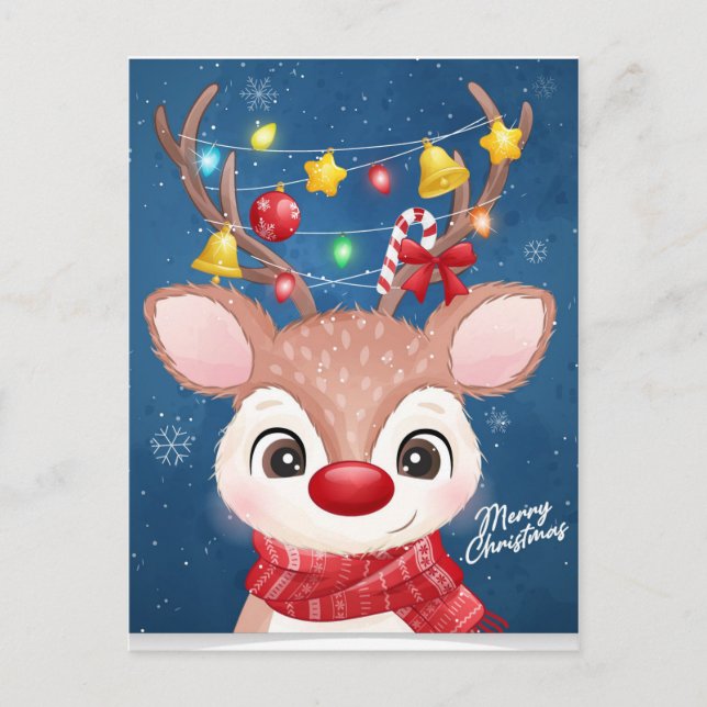 Cartão Postal Rena de Natal com Luzes (Frente)