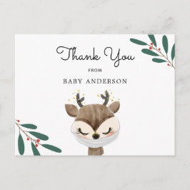 Cartão Postal Rena de Natal com máscara Baby Shower Obrigado