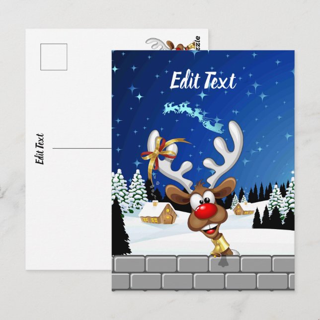 Cartão Postal Rena Fofa Espiando Meme de Natal (Frente/Verso)
