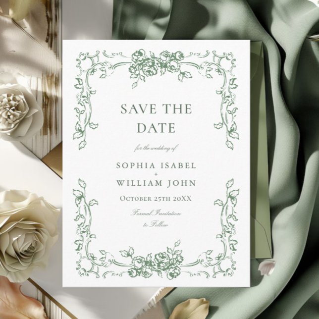 Cartão Postal Renascimento Ornato Floral Casamento Salve a Data (Criador carregado)