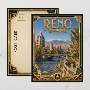 Cartão Postal Reno Nevada Arte Deco Antigo Idade Dourada
