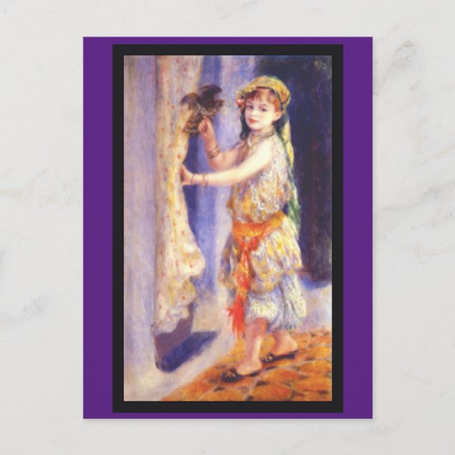 Cartão Postal Renoir, garota com pássaro. (Frente)