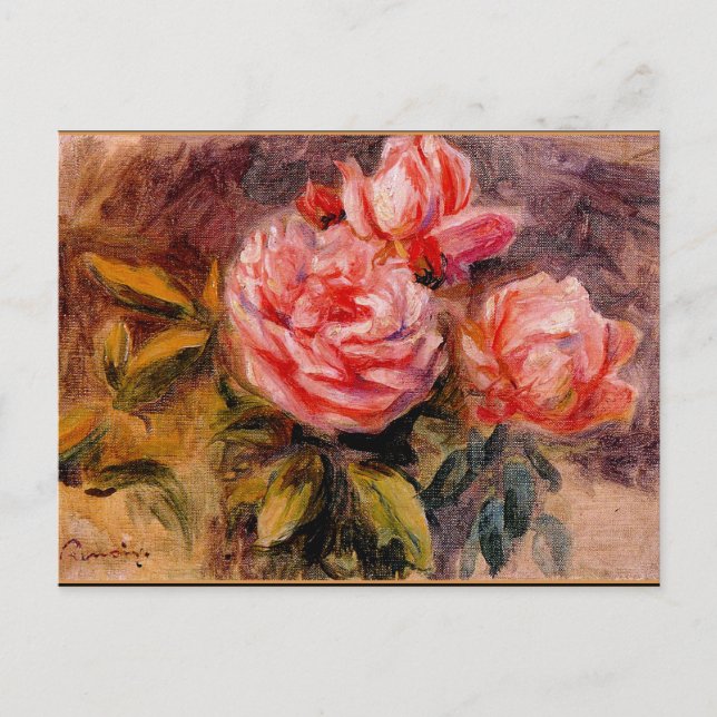 Cartão Postal Renoir - Rosas, pintura de arte de 1910 (Frente)
