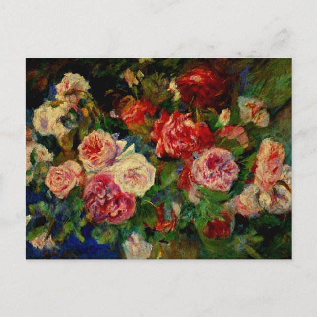Cartão Postal Renoir - Rosas, pintura famosa, (Frente)