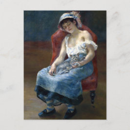 Cartão Postal Renoir Sleeping Girl Com Cat Classic Art