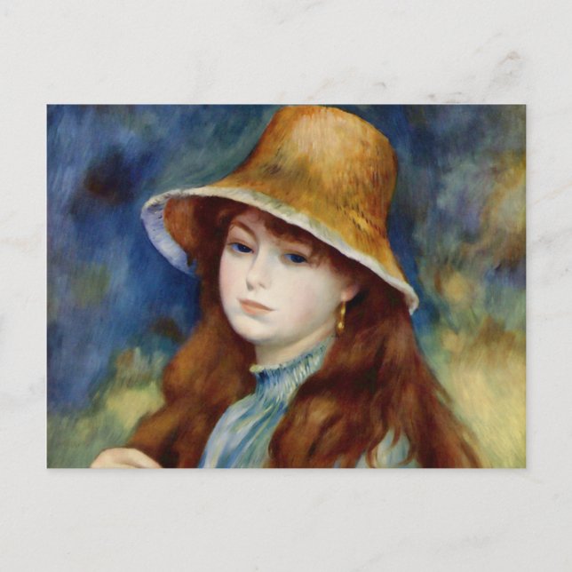 Cartão Postal Renoir Young Girl in a Straw Hat (Frente)