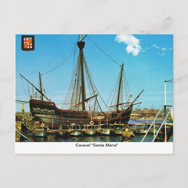 Cartão Postal Réplica Caravel, "Santa Maria " (Frente)
