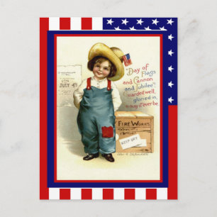 Cartão Postal Réplica Vintage 4 de julho, Rapaz com fogos de art