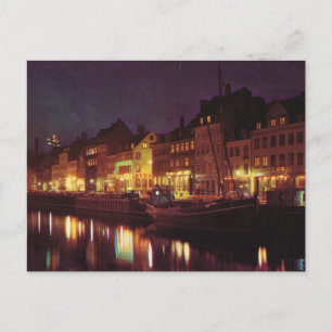 Cartão Postal Réplica Vintage Dinamarca, Copenhaga à noite