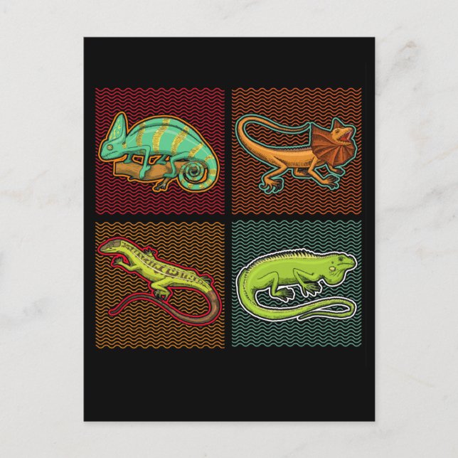 Cartão Postal Réptil Retro Lagarto Camaleão Iguana (Frente)