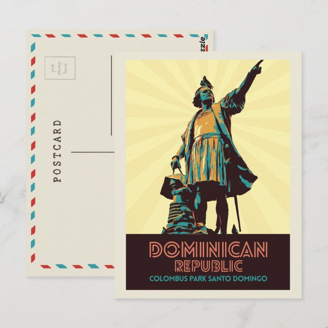 Cartão Postal República Dominicana, estátua Colombo, Caribe Pos (Frente/Verso)