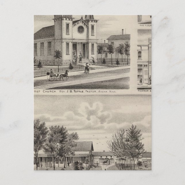 Cartão Postal Residência, Fazenda, Igreja e Loja em Minnesota (Frente)