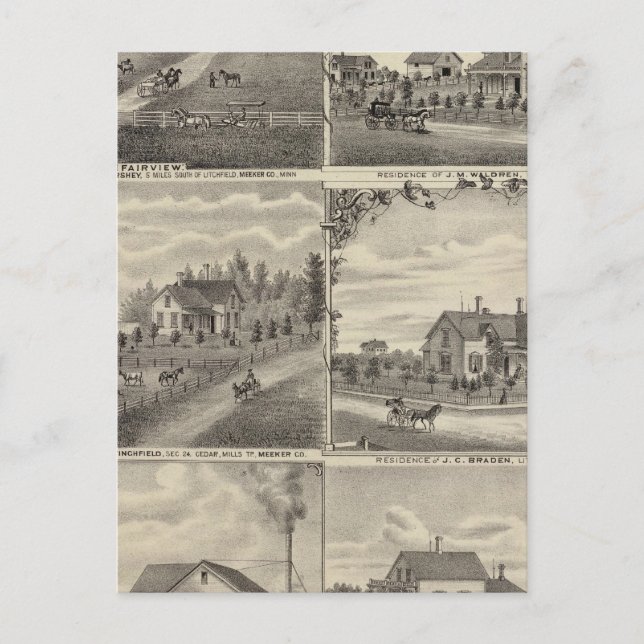 Cartão Postal Residências, Fazendas, Mill em Litchfield, Minneso (Frente)