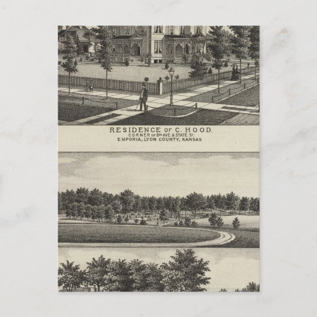 Cartão Postal Residências, Grove, Mills, Fatory, Emporia, Kansas (Frente)