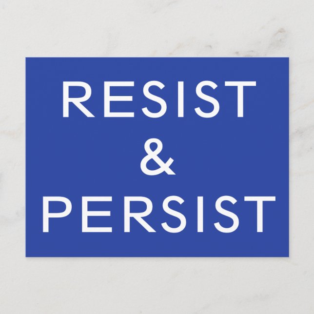Cartão Postal Resistir e persistir texto branco em azul (Frente)
