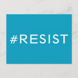 Cartão Postal #Resistir, texto branco em negrito sobre azul clar