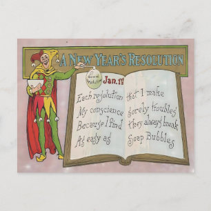 Cartão Postal Resolução de Ano Novo Vintage Jester 