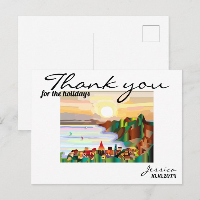 Cartão Postal Resort, costa marítima, embarcações de navegação (Frente/Verso)