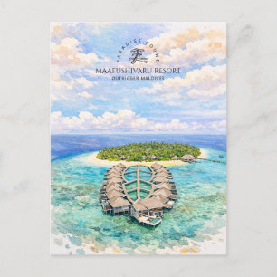 Cartão Postal Resort Maafushivaru, Outrigger Maldives Watercolor