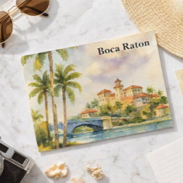 Cartão Postal Resort Vintage Boca Raton Aquarela Flórida