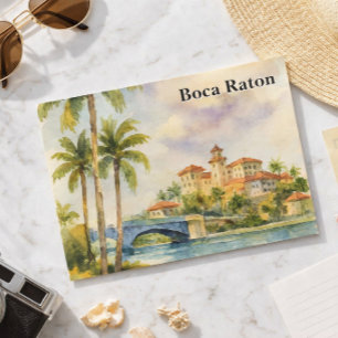 Cartão Postal Resort Vintage Boca Raton Aquarela Flórida