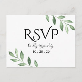 Cartão Postal Resposta de Casamento Aquarela Botânica Verde Oliv