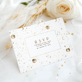 Cartão Postal Resposta de Casamento Branco e Dourado Noite Estre