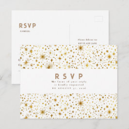 Cartão Postal Resposta de Casamento Branco e Dourado Noite Estre