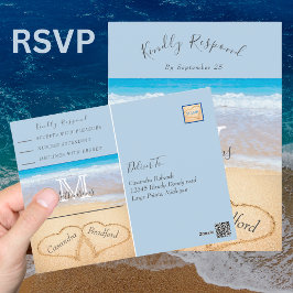 Cartão Postal Resposta de Casamento em Areia Azul Chic Dusty Blu