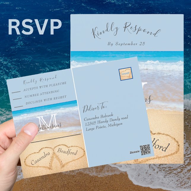 Cartão Postal Resposta de Casamento em Areia Azul Chic Dusty Blu (Criador carregado)