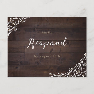 Cartão Postal Resposta de Casamento Floral Boho de Madeira de Ce