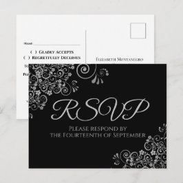 Cartão Postal Resposta de Casamento Preta Simples Elegante com E