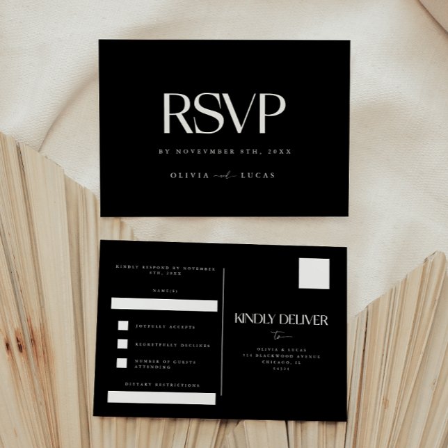 Cartão Postal Resposta de Casamento Preto e Branco Ousada e Mode (Criador carregado)